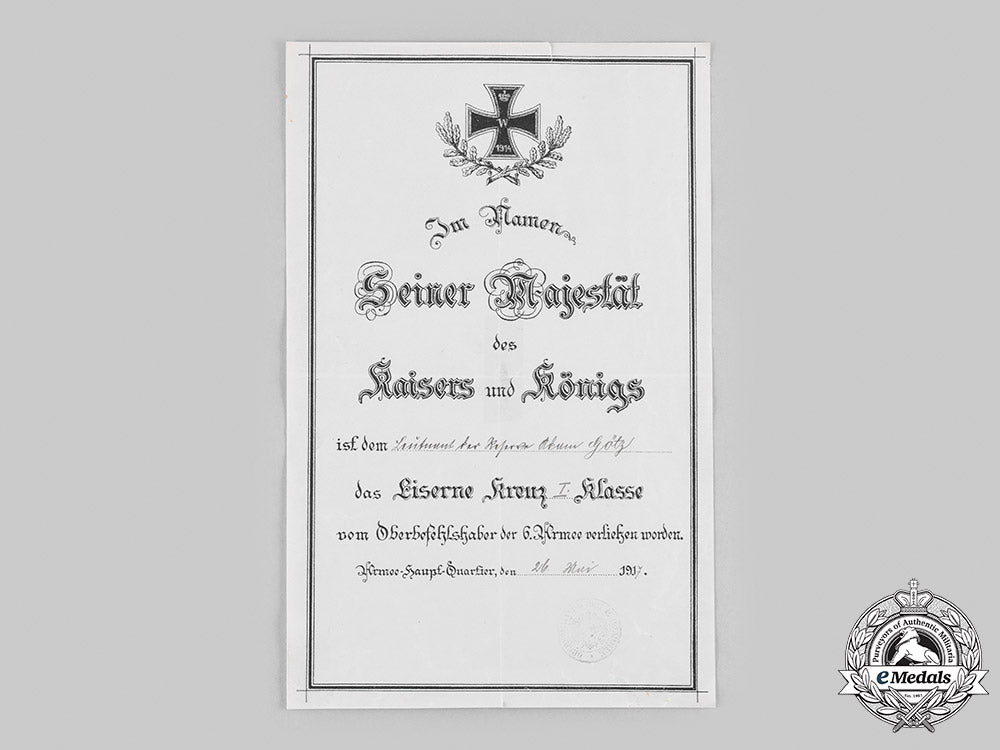germany,_imperial._a1914_iron_cross_i_class_with_document_to_leutnant_adam_gotz_m20_216_emd6363
