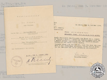 germany,_heer._a_pair_of_award_documents_for_a_kuban_shield_to_stabsgefreiter_franz_strohmeyer,_jäger-_regiment204_m20_2289dsc_3086_2__1