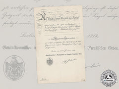 Germany, Imperial. A Prussian General Honour Badge Certificate To Postal Conductor Lau, 1914