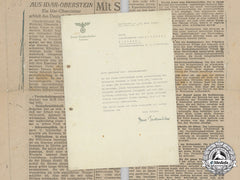 Germany, Heer. A Congratulatory Letter By Nsdap District Leader To Oberfeldwebel Hugo Schmidt (Dkig)