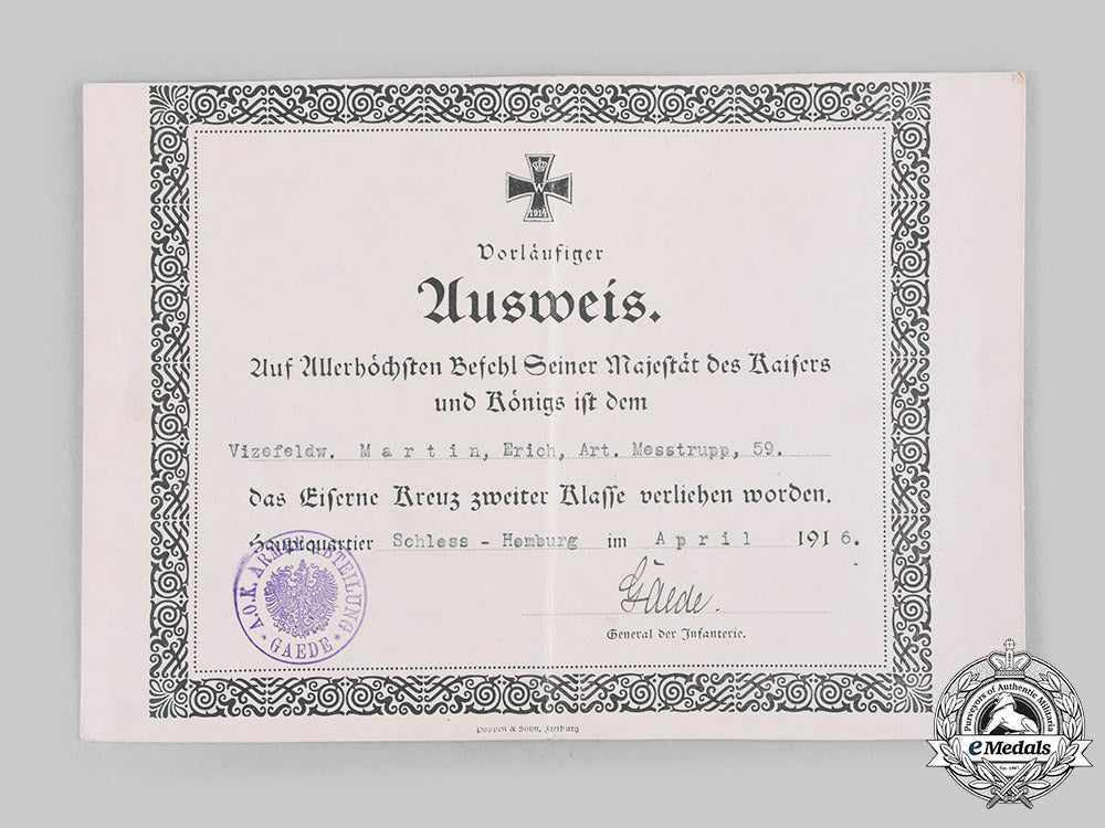 germany,_imperial._a1914_iron_cross_ii_class_with_award_document_to_vice_sergeant_erich_martin_m20_232_emd7108