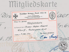 Germany, Weimar Republic. A German Warrior League 1914/18 Membership Card To Stefan Haertl, 1930