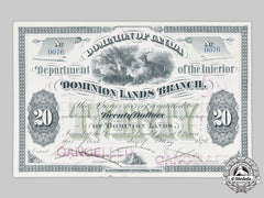 Canada, Dominion. An 1876 Dominion Of Canada $20 Land Scrip Metis