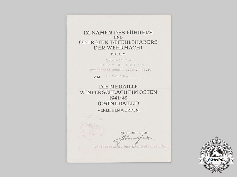 germany,_luftwaffe._an_eastern_front_medal_and_award_document_to_unteroffizier_ulbrich_m20_3468_mnc2127