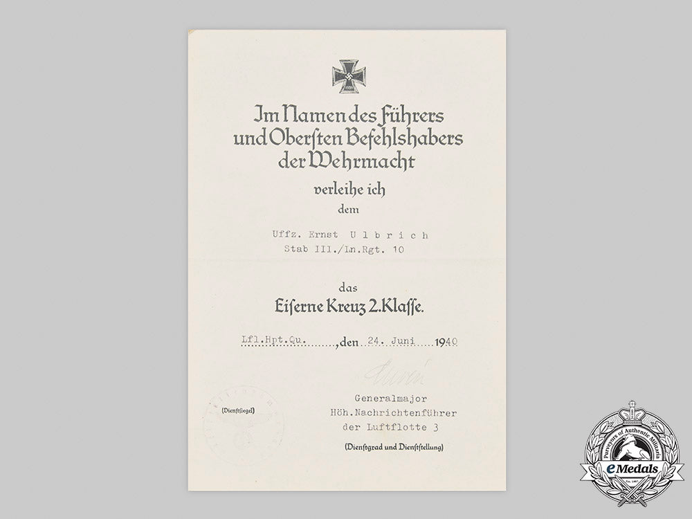 germany,_luftwaffe._an_iron_cross_second_class_and_award_document_to_unteroffizier_ernst_ulbrich_m20_3474_mnc2137