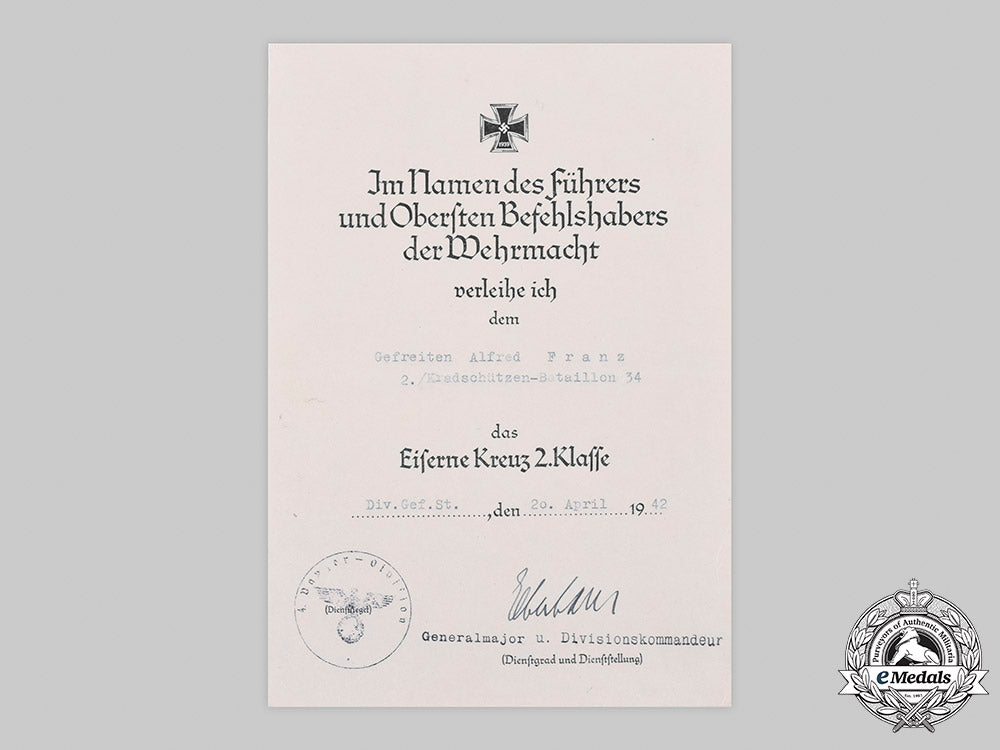 germany,_heer._a1939_iron_cross_ii_class_award_document_to_gefreiter_alfred_franz_m20_466_emd8510