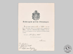 Germany, Imperial. The Award Document For The Order Of Philipp The Magnanimous, I Class, 1885