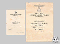 Germany, Heer. An Iron Cross Ii Class & Life Saving Medal Certificate To Gefreiter Bode