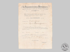 Italy, Republic. A Large Order Of Merit Of The Italian Republic Certificate To Fausto Parigini