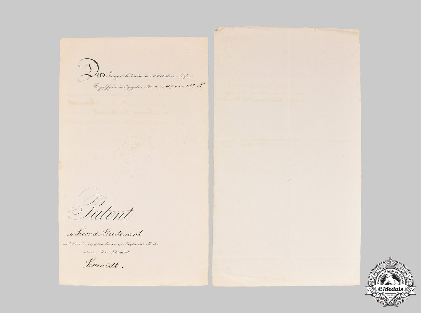 prussia,_kingdom._two_documents_to_second_lieutenant_schmidt,_franco-_prussian_war,1867_m21_0077_mnc7245_1