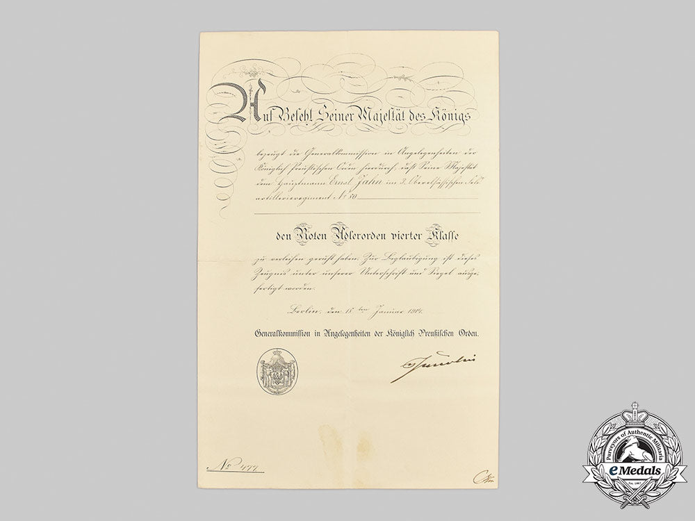 germany,_imperial._a_red_eagle_order_iv_class_certificate_to_hauptmann_ernst_jahn_m21_169_1