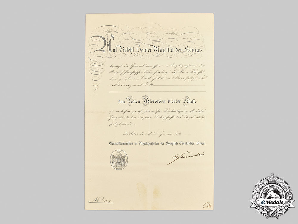 germany,_imperial._a_red_eagle_order_iv_class_certificate_to_hauptmann_ernst_jahn_m21_169_1