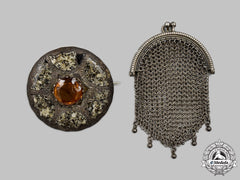 Jewellery. A Victorian Era Brooch And Silver Chatelaine Coin Purse, C.1867