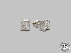 Jewellery. A Pair Of White Gold Princess Cut Diamond Stud Earrings