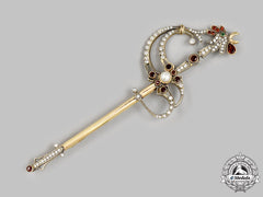 France, Republic. An Antique French Sword Brooch With A Rooster Head Pommel In Yellow Gold & Diamonds, C.1900