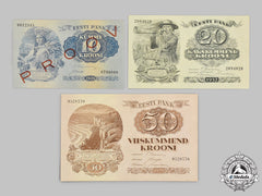 Estonia, Republic. A Lot Of Three Banknotes, C.1930