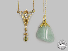 Jewellery. Two Yellow Gold Necklaces With Semi-Precious Stone Pendants