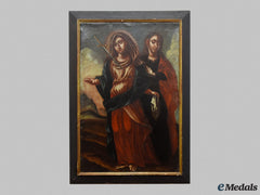 Italy, States. A Large Oil Painting Of The Virgin Mary With John The Apostle