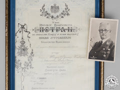 A Yugoslavian St. Sava Award Document To Nsdap Reichsschatzmeister Franz Xaver Schwarz; Party Member Number "6"