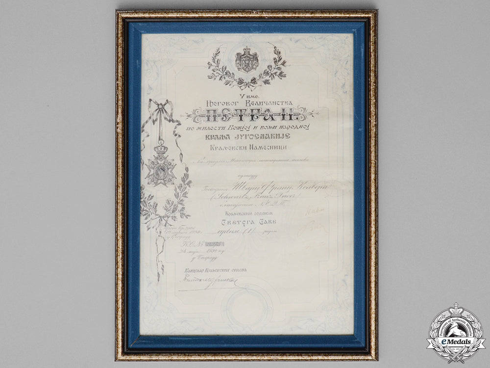 a_yugoslavian_st._sava_award_document_to_nsdap_reichsschatzmeister_franz_xaver_schwarz;_party_member_number"6"_m_872