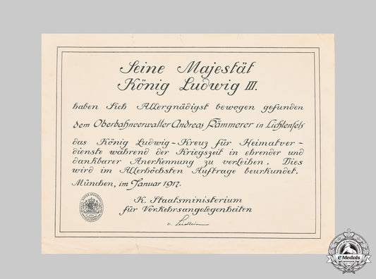 germany,_imperial._a_bavarian_king_ludwig_cross_document_to_senior_railway_administrator_kämmerer,1917__mnc2004_m20_0829