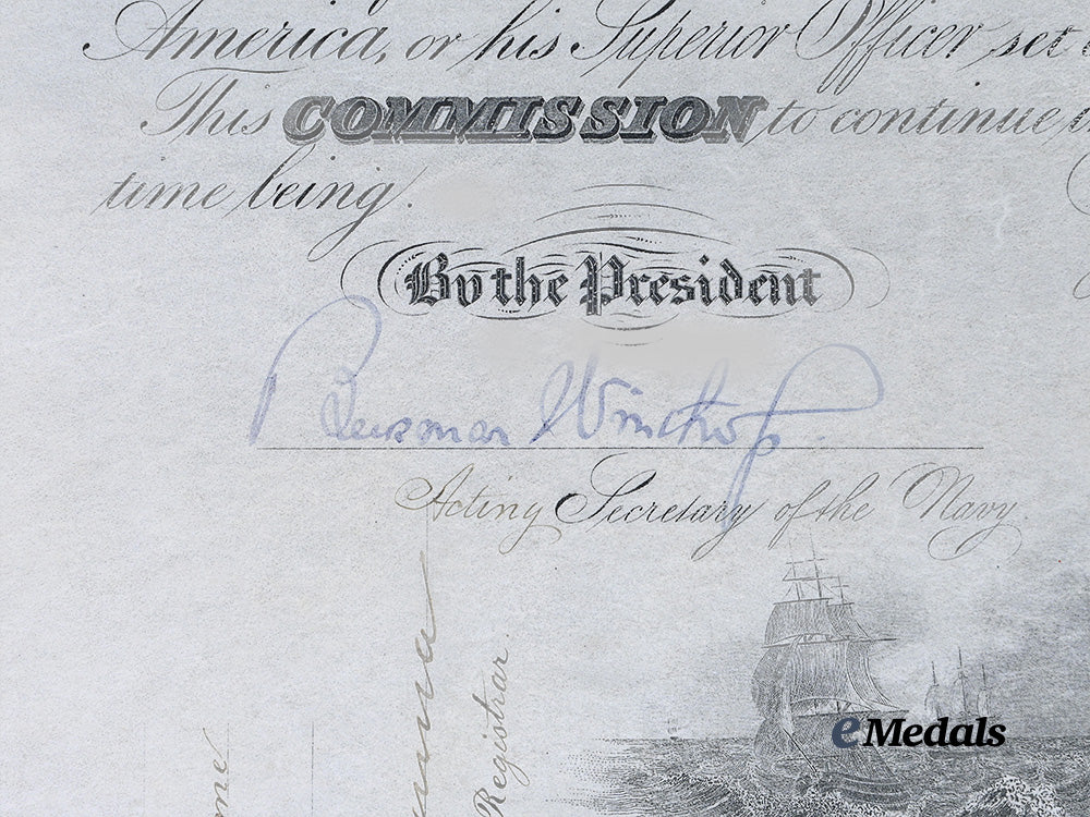 united_states._commission_document_named_to_lieutenant_richard_hill,_united_states_navy_and_framed_artist's_portrait_of_colonel_huntington-_hill,_united_states_army_e_medals__w8623_4_copy