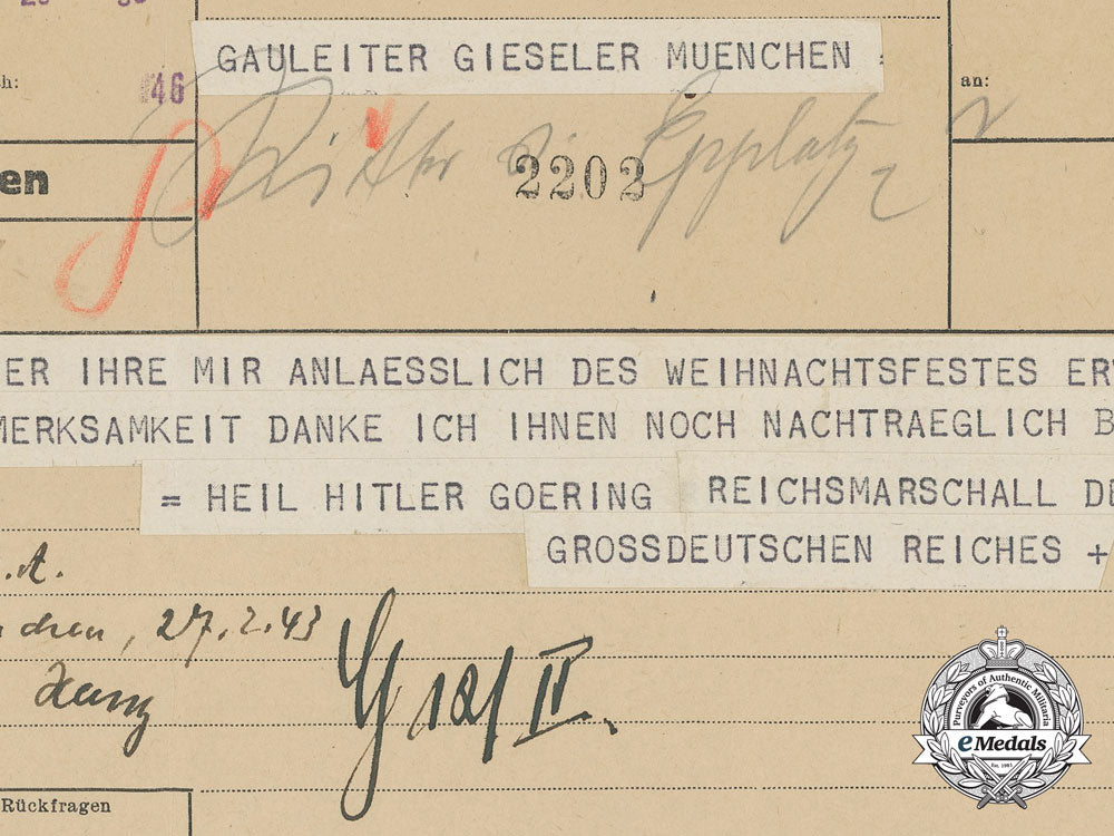 a_telegram_from_reischsmarschall_hermann_göring_to_district_leader(_gauleiter)_gieseler_of_munich_p_819_1