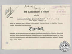 A 1938 Invitation For Reichsminister Hermann Göring And Wife To Attend An Opera And Ball