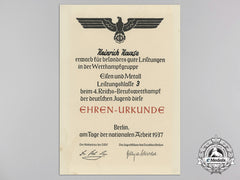 A 1937 Hj Achievement Document At The Berlin Trades Competition