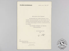Germany, Third Reich. A Rare Document For Adlerrschild Des Deutschen Reiches, Signed By Ah