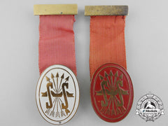 Two Social Services Of The Spanish Falange Badges