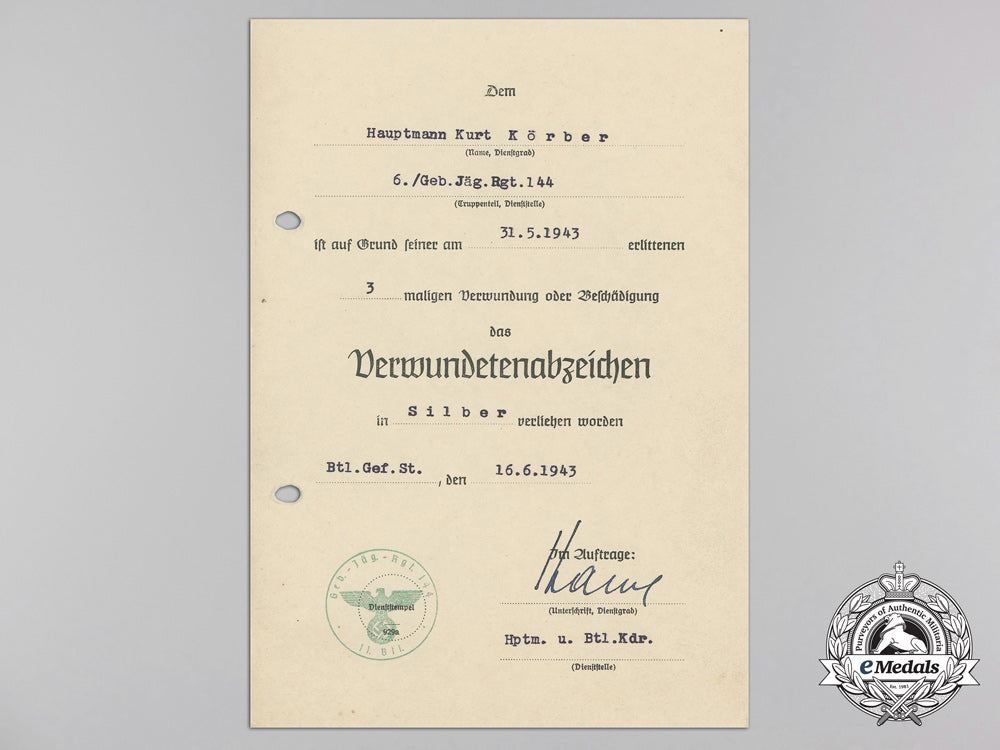 an_award_documents_grouping_to_a_gebirgsjäger;_hauptmann_kurt_körber_s_487