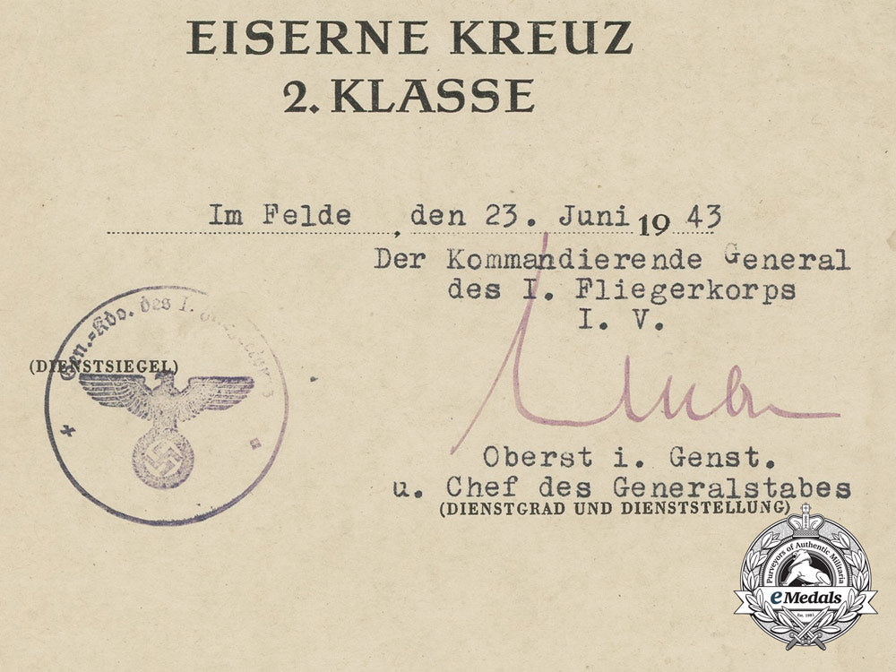 an_award_document_for_iron_cross2_nd_class1939;_sturzkampfgeschwader2_s_491