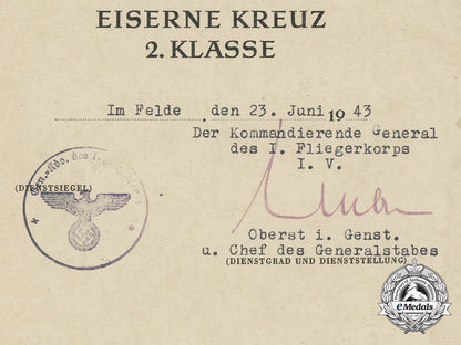 an_award_document_for_iron_cross2_nd_class1939;_sturzkampfgeschwader2_s_491