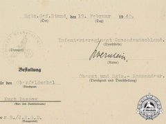 A Group Of Award Documents To Oberfeldwebel; Panzer Grenadier Division Großdeutschland
