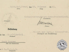 A Group Of Award Documents To Oberfeldwebel; Panzer Grenadier Division Großdeutschland