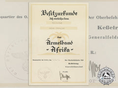 A Award Document For Afrika Campaign Cufftitle