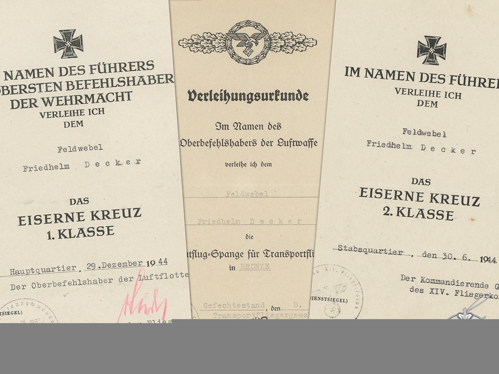 three_award_documents_to_luftwaffe_feldwebel;_transportflieger_three_award_docu_552eabd423984