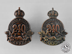 Canada, Cef. A 240Th Infantry Battalion "Lanark And Renfrew Battalion" Collar Badge Pair