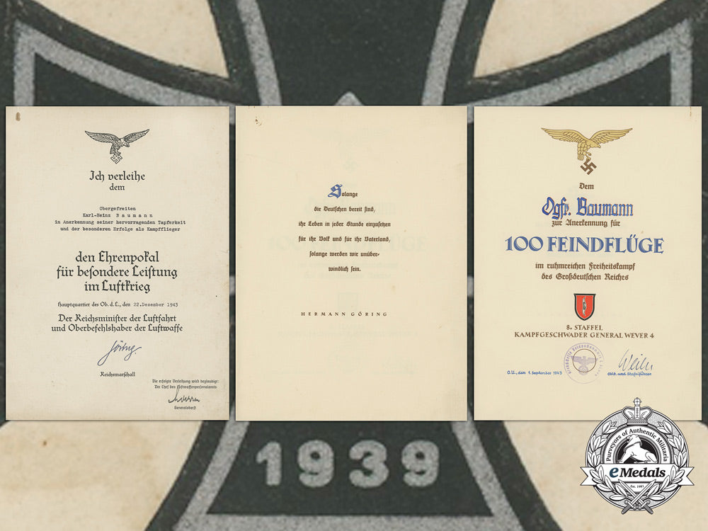 germany,_luftwaffe._an_honor_goblet&100_mission_award_documents_to_obergefreiten_karl-_heinz_baumann,8./_kg4_u_009_1_1