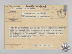 A Birthday Wishes Telegram From The Duchess Victoria Adelaide Of Saxe-Coburg-Gotha To Genraldirektor Kemner