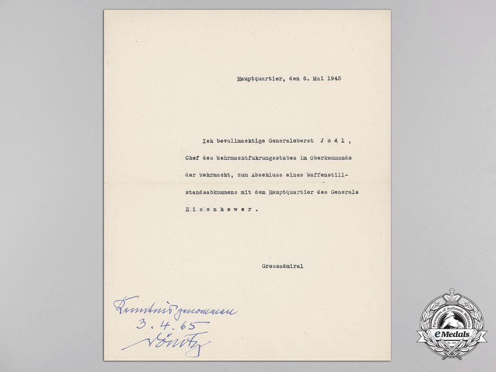 an_important1945_letter_from_gross_admiral_karl_dönitz_to_generaloberst_jodl_authorizing_a_ceasefire_v_213