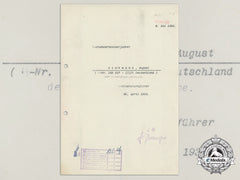 A 1936 Ss Badge Award Letter To August Diekmann; Iii Ss Deutschland