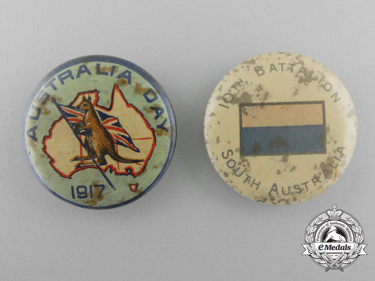 two_first_war_australian_badges;10_th_battalion&1917_australia_day_x_270