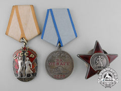 Three Soviet Russian Medals & Awards