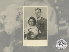 A Wartime Studio Wedding Photo Of An Nco With Sudetenland Medal & Prague Bar